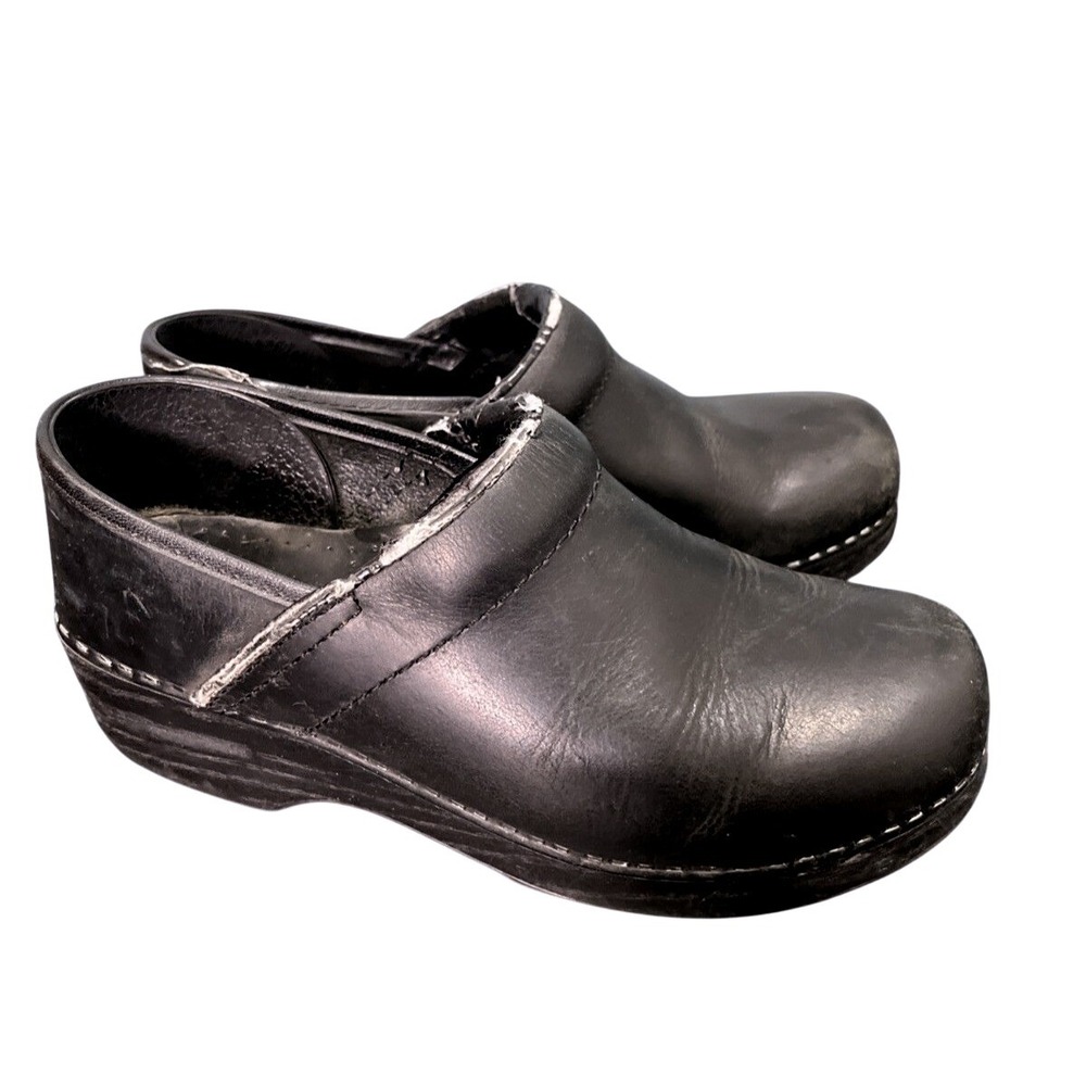 Dansko Clogs Womens 38/US 7.5 Black Leather‎ Slip On Comfort Shoes Ortho Scandi